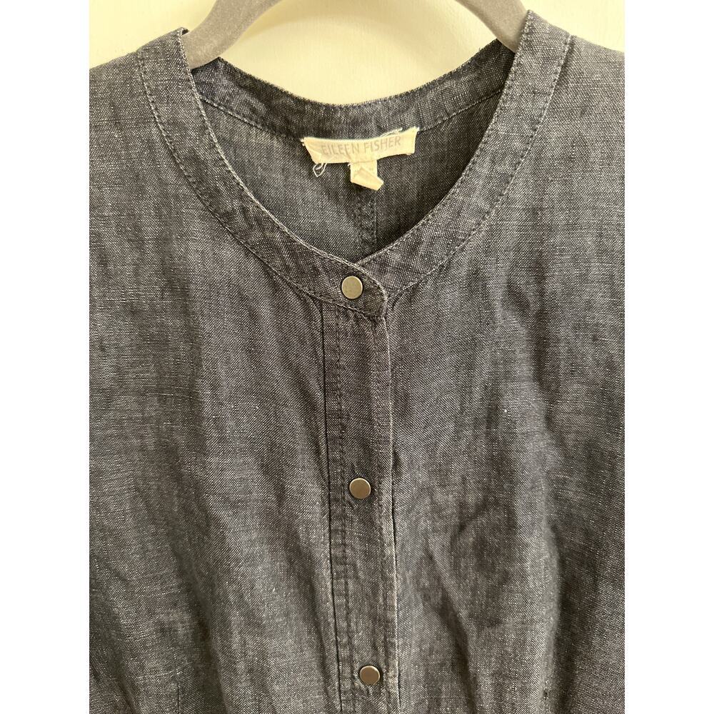 Eileen Fisher Linen Shirt Dress Women S Chambray Gray Roll Tab Coastal Office - Picture 2 of 6